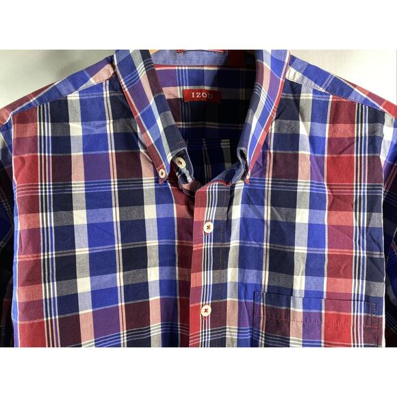 Izod Saltwater Blue & Red Plaid Long Sleeve Button Up Shirt Men's Size XL 46-48 - Picture 2 of 7